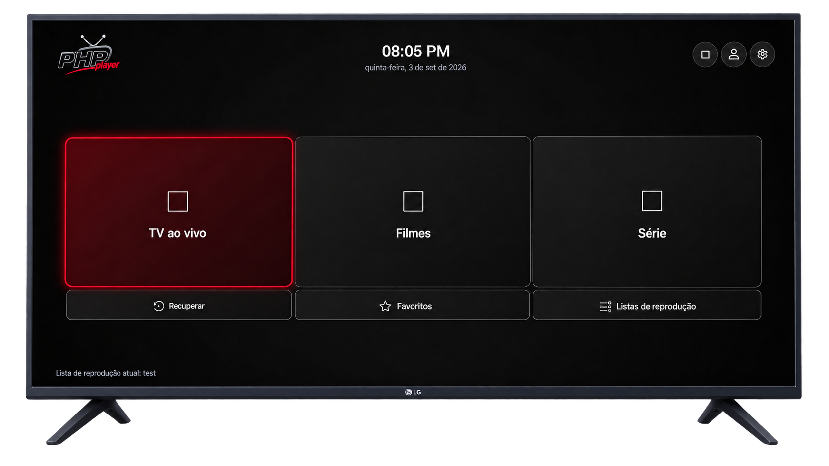 PHP Player aberto na Smart TV